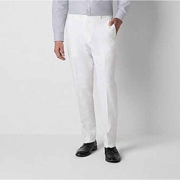 Men's Stafford Linen Slim Fit‎ Flat Front Suit Pants - White- 40x29 - NWT - Picture 1 of 6
